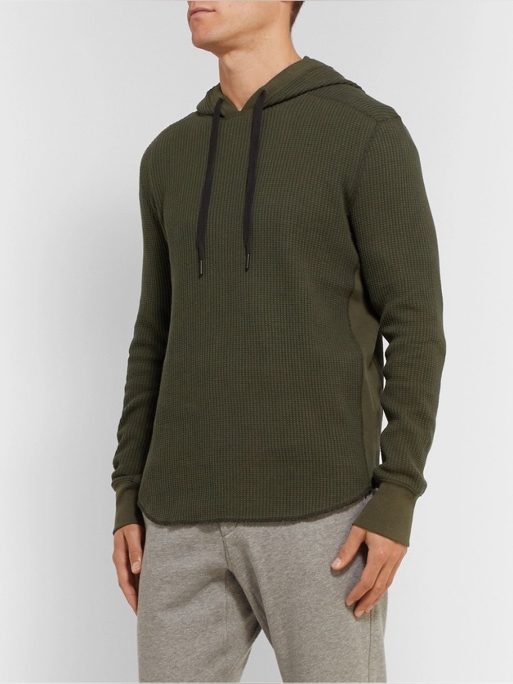 rag & bone - Slim-Fit Waffle-Knit Cotton Hoodie in Olive Green - Size L